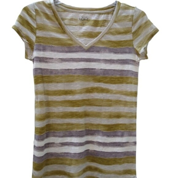*2/$25* ANN TAYLOR LOFT Striped Purple Celery T-Shirt Size XS - Picture 5 of 6